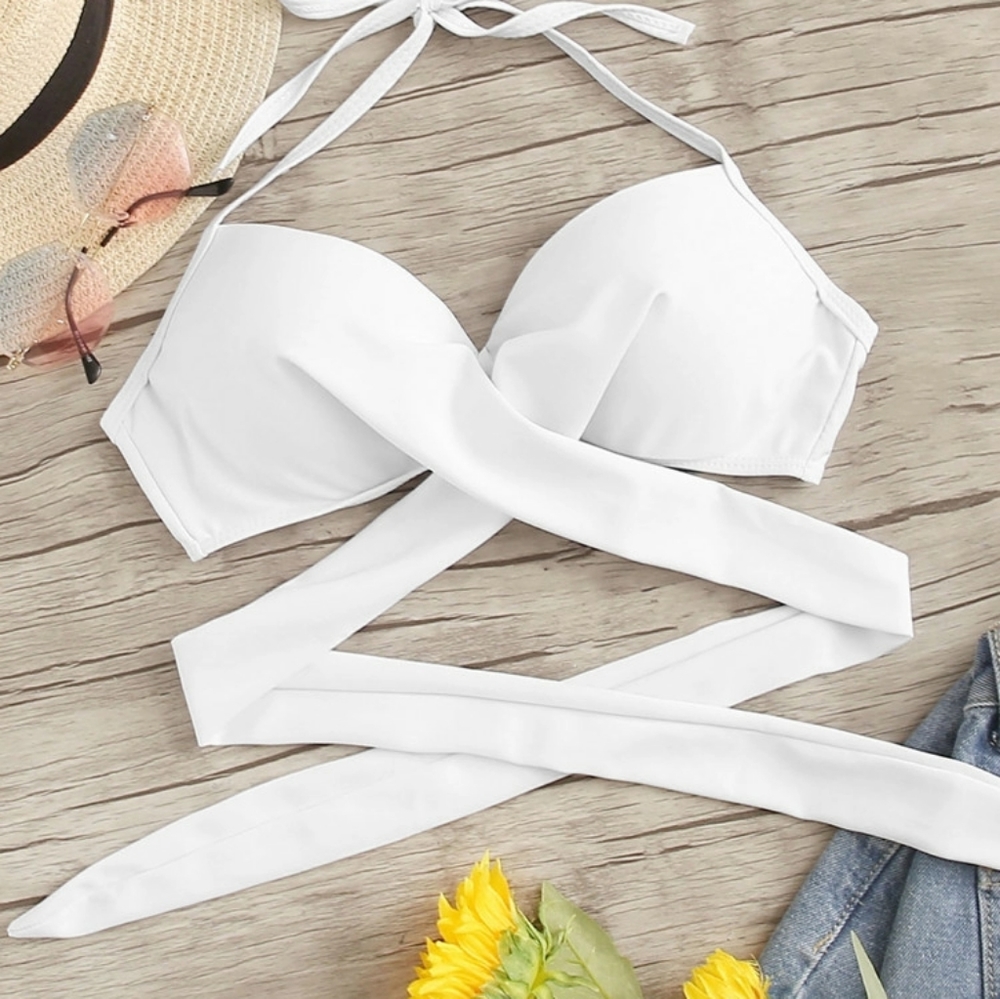 Shein White wrap bikini top